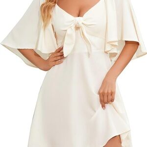 Off Cream Dress with Bow Detail